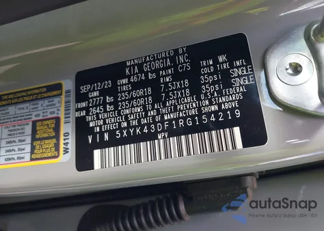 2024 Kia Sportage Sx z USA, uszkodzony, nr VIN 5XYK43DF1RG154219